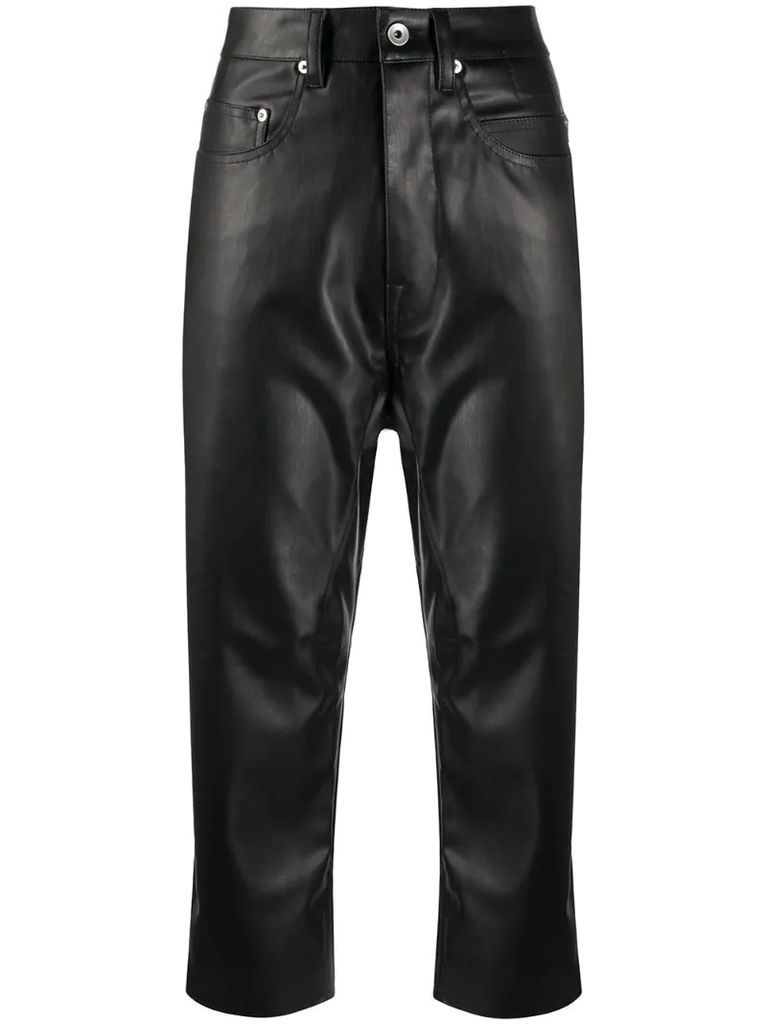 cropped faux-leather trousers