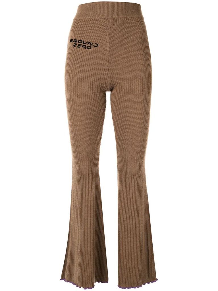 flared ribbed knit trousers