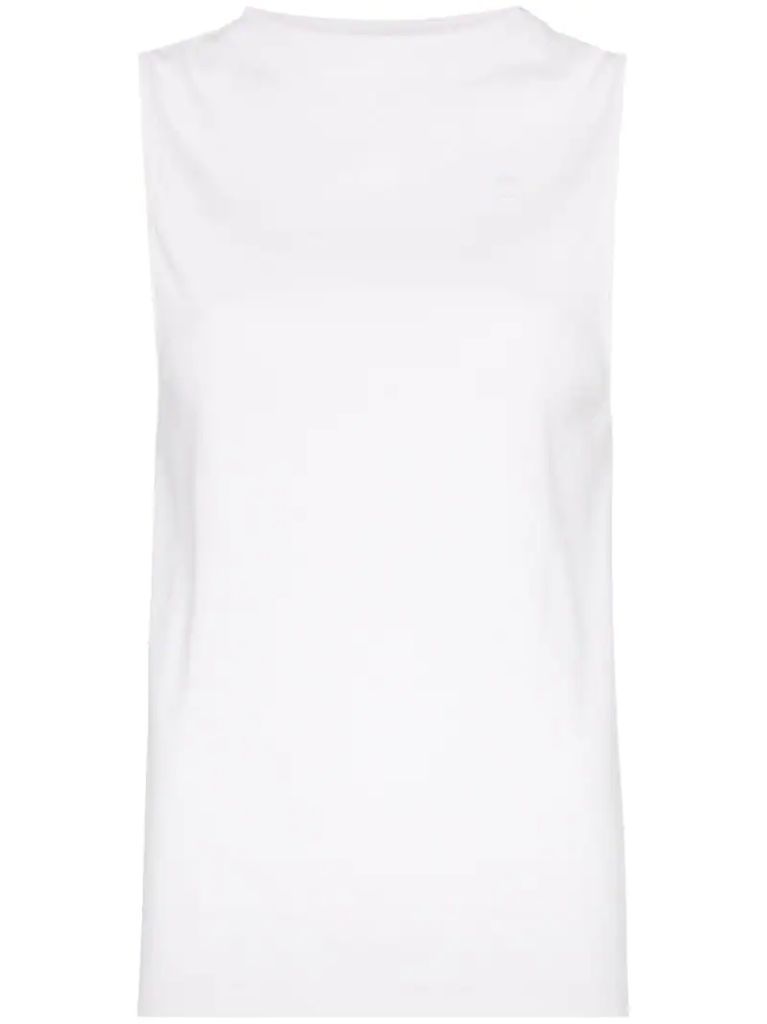 open-back high-neck stretch-cotton tank top