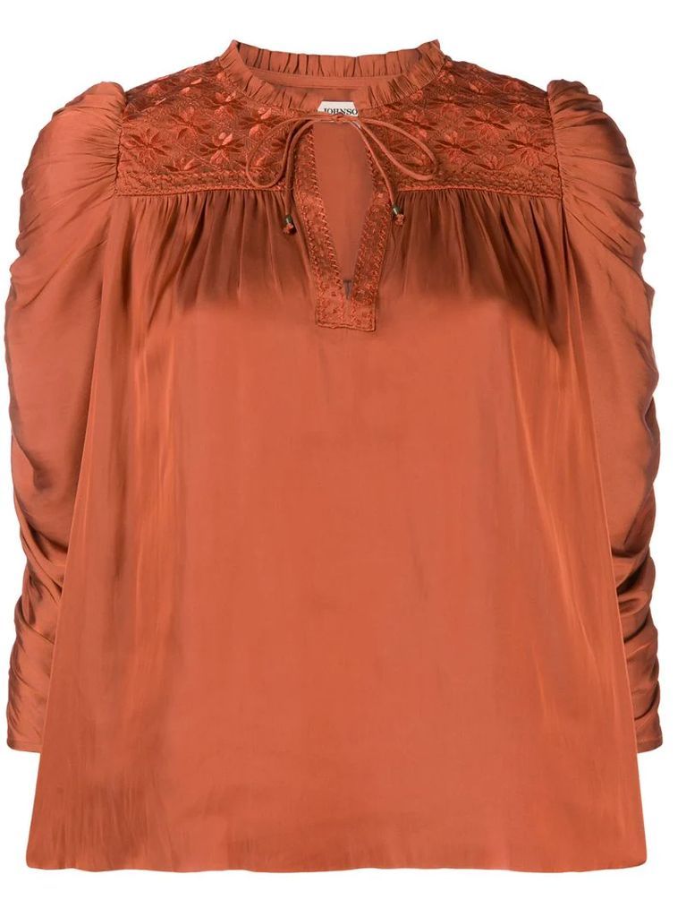 ruched puff sleeve blouse
