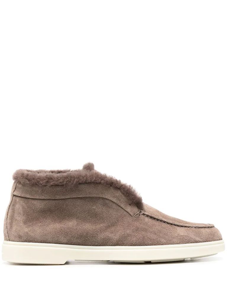 shearling-trim suede loafers