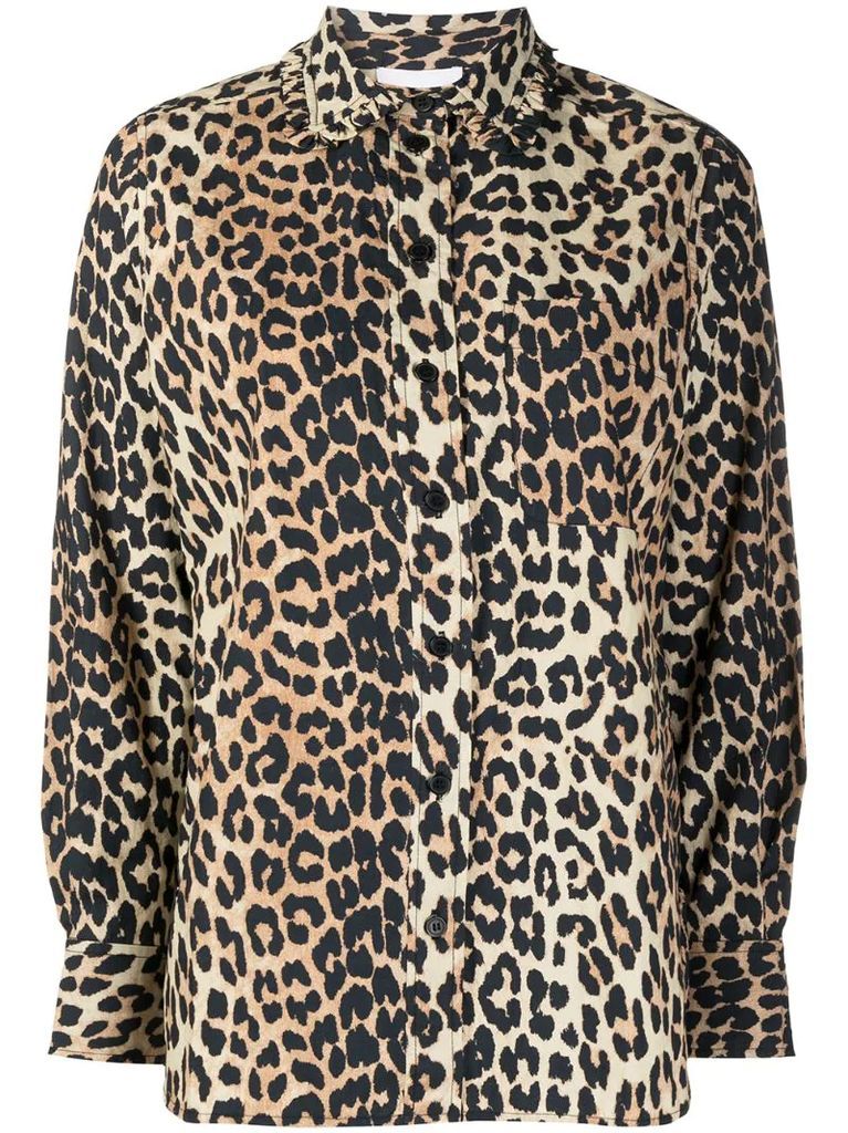 leopard print ruffle collar blouse