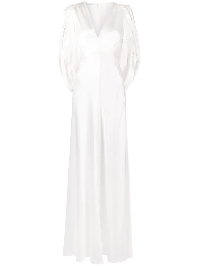 long-sleeved silk maxi dress