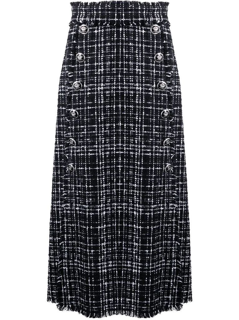tweed high-waisted button-up skirt