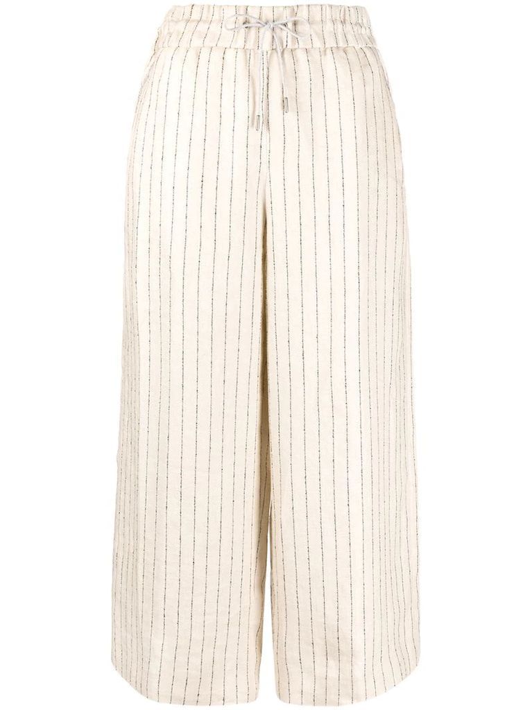 striped linen crop trousers