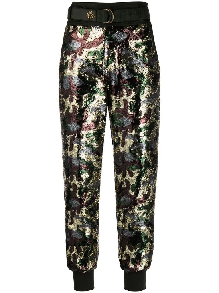 sequin camouflage trousers