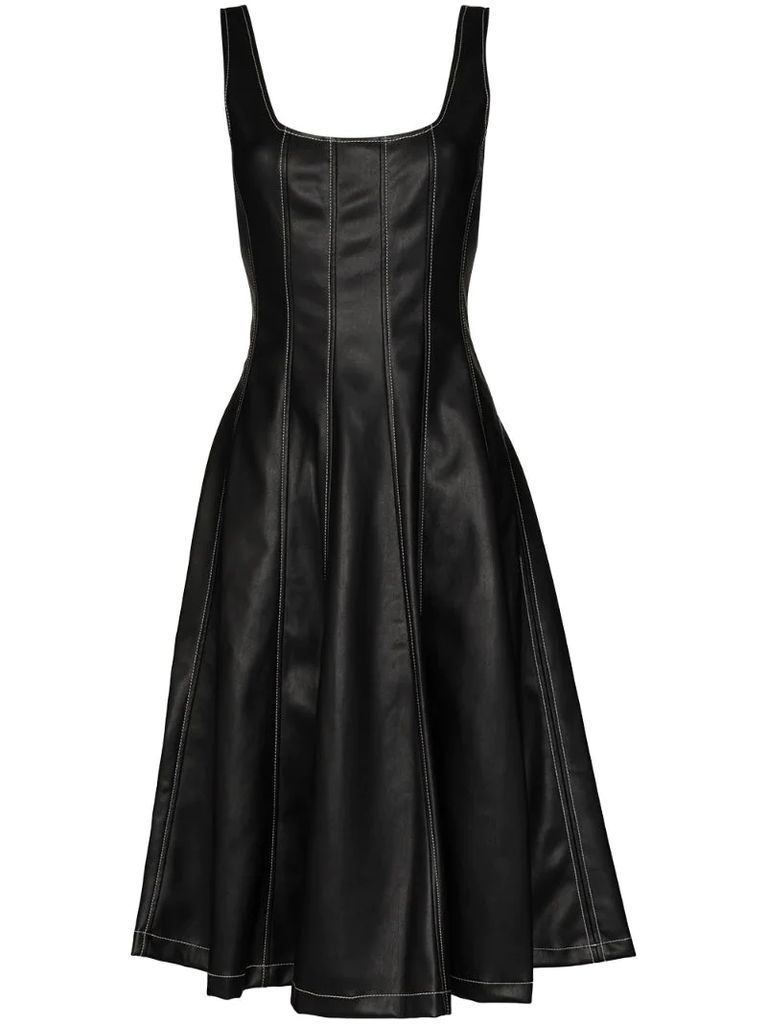 pleated faux leather midi dress