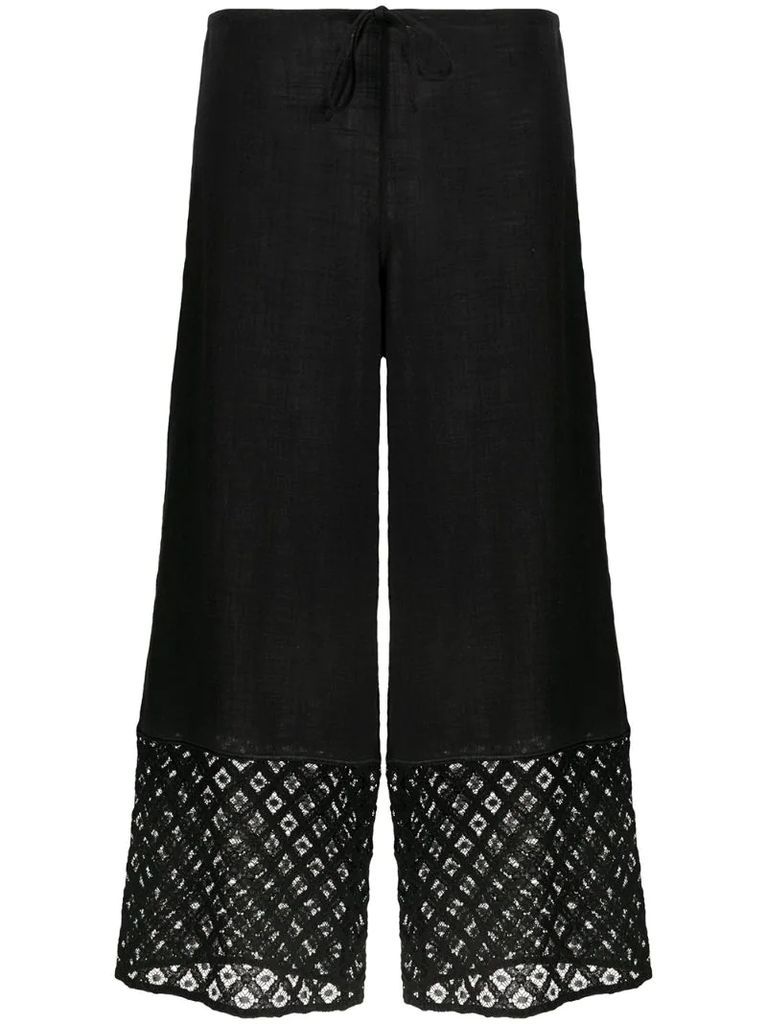 embroidered trim cropped trousers