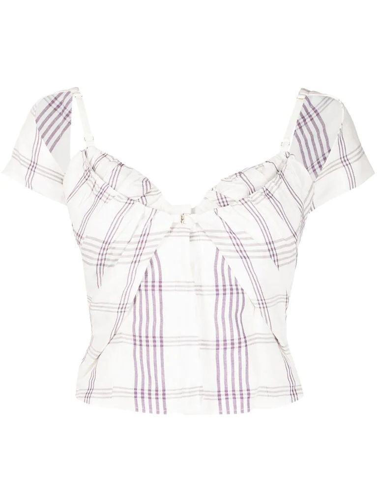 check-pattern short-sleeve blouse