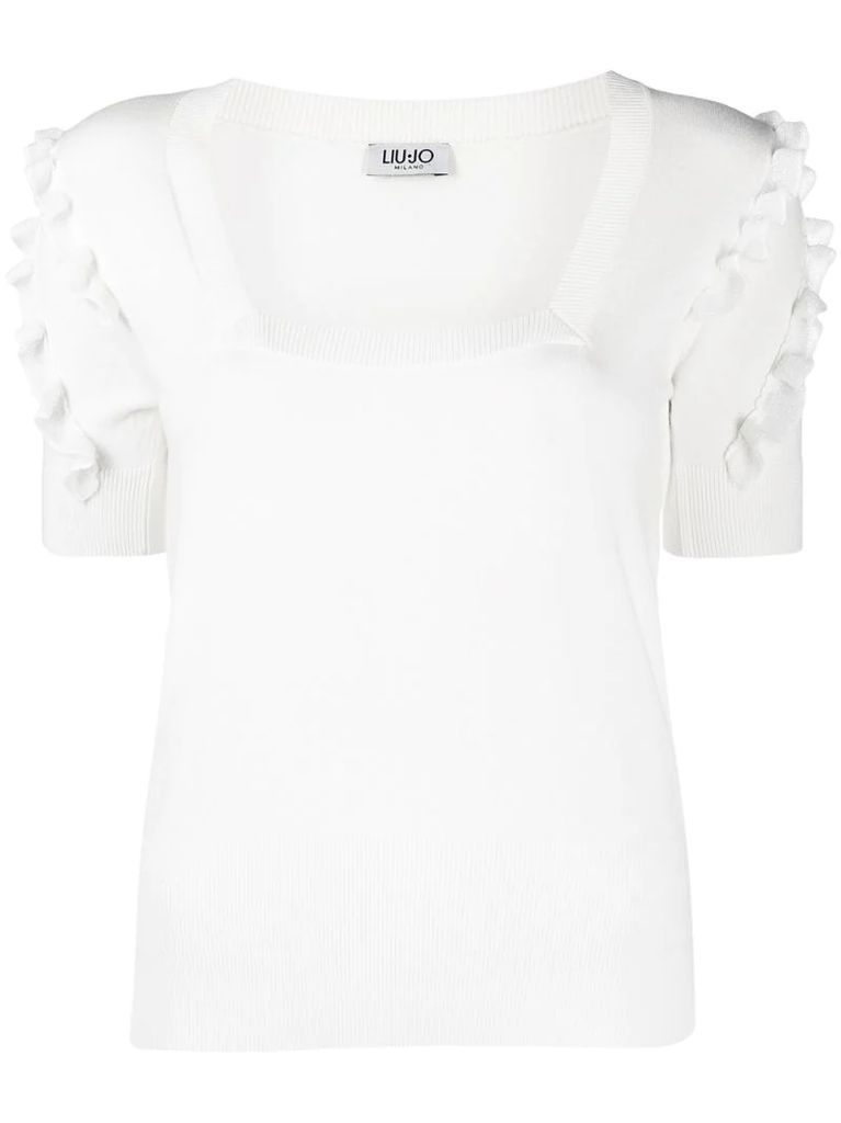 ruffle-detailed short-sleeved knitted top
