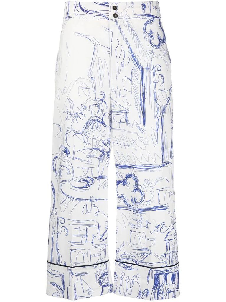 sketch-print cropped trousers