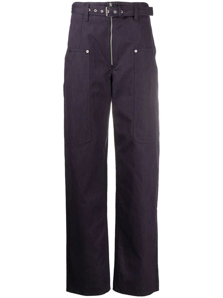 belted straight trousers