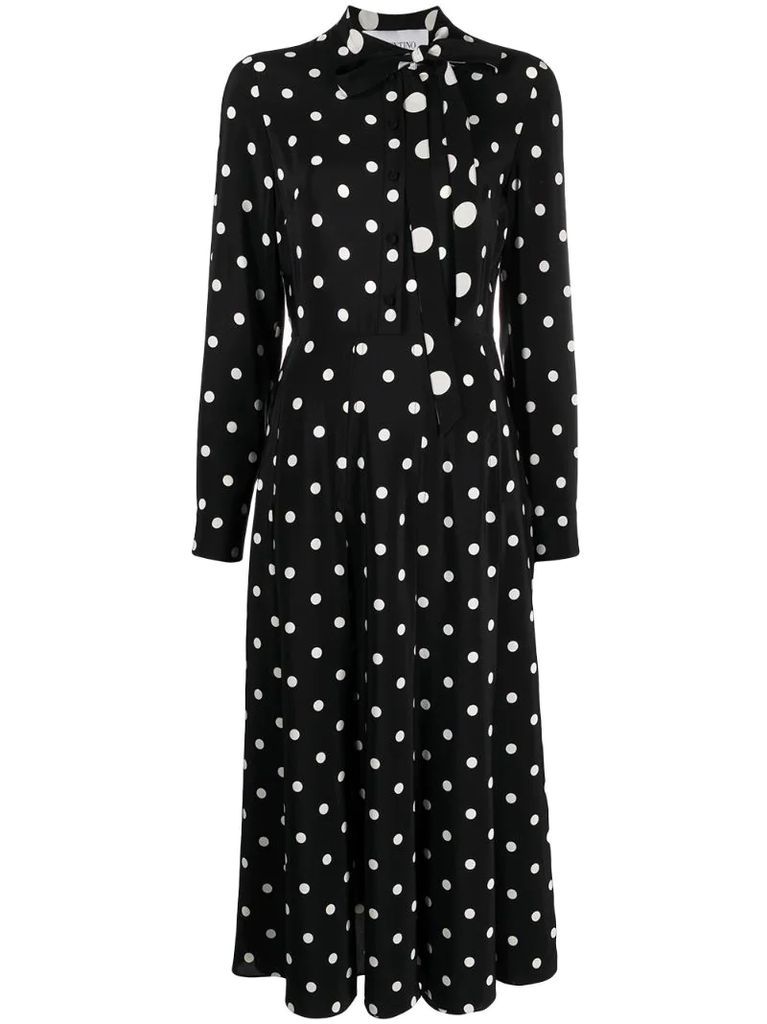 long-sleeve polka-dot dress