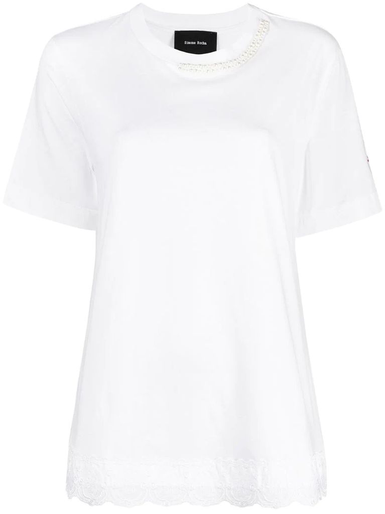 embroidered-hem cotton T-shirt