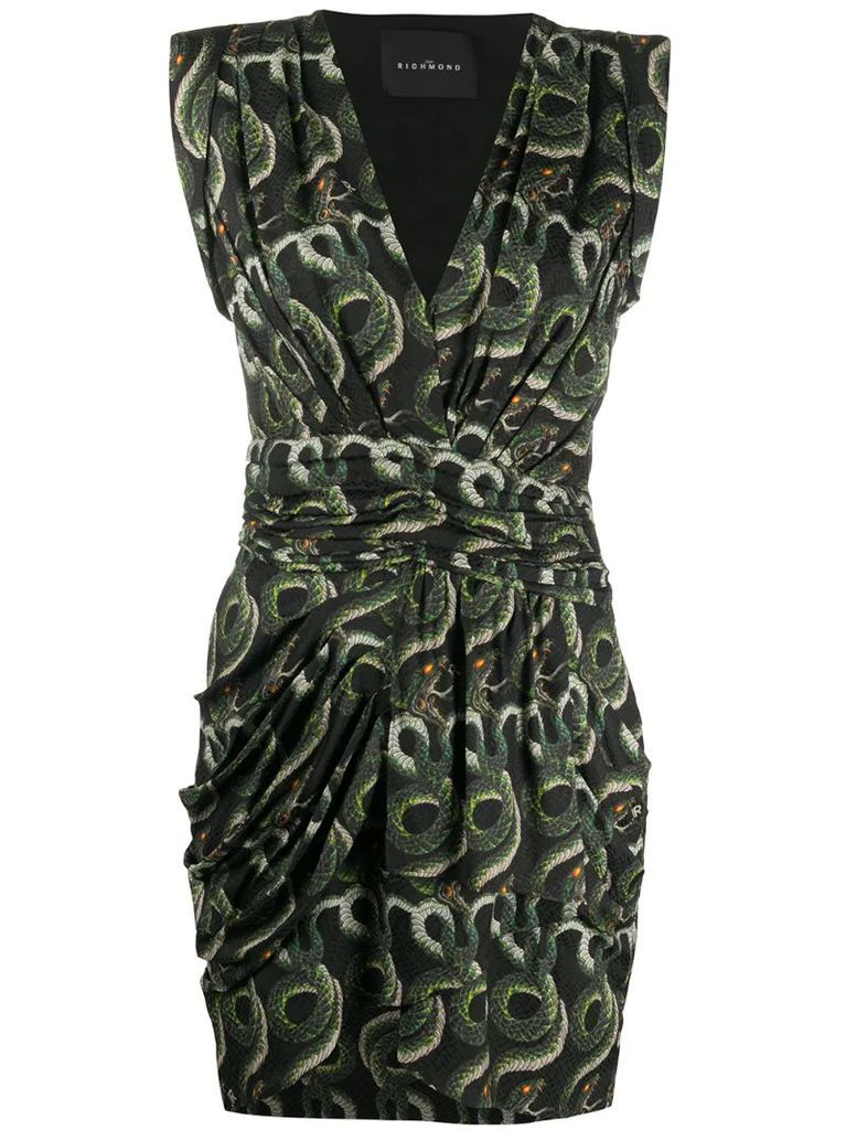 ruched snake print dress