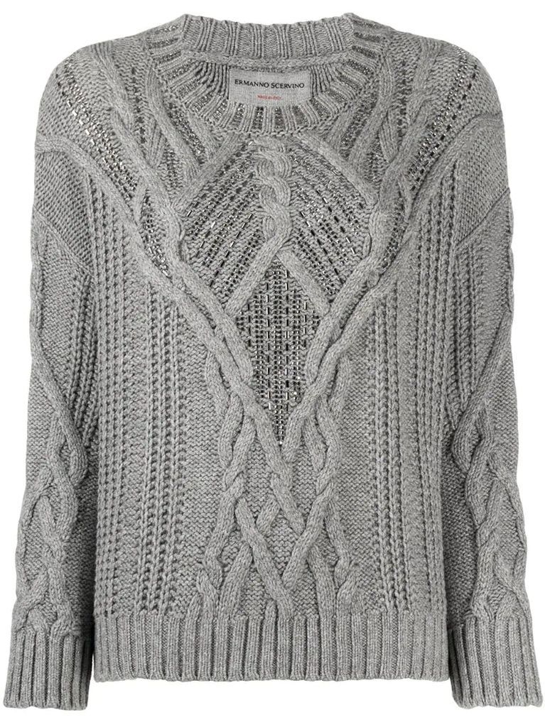 cable knit embellished jumper