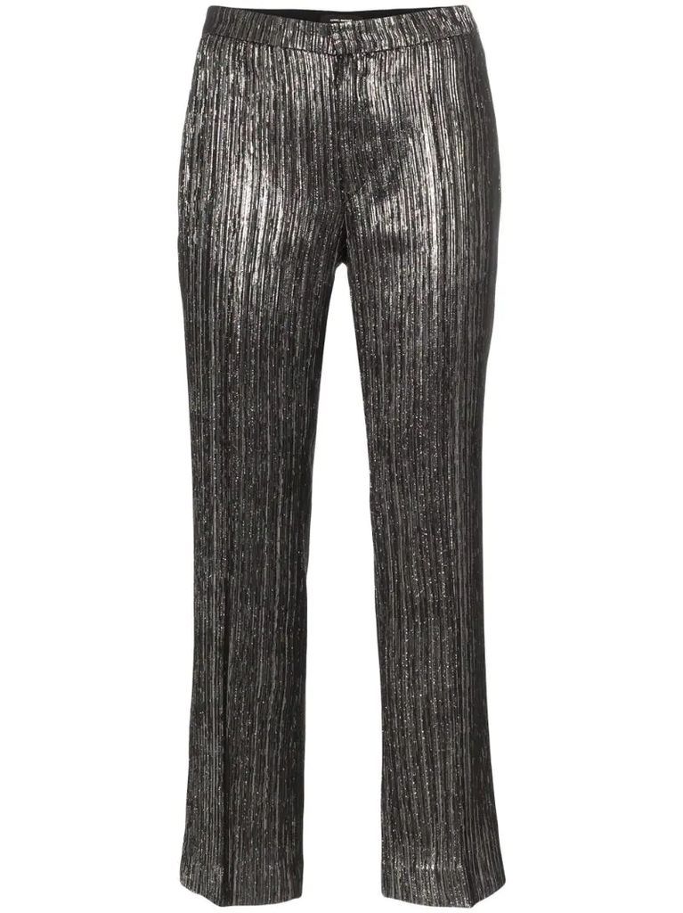 Denlo metallic plissé cropped trousers