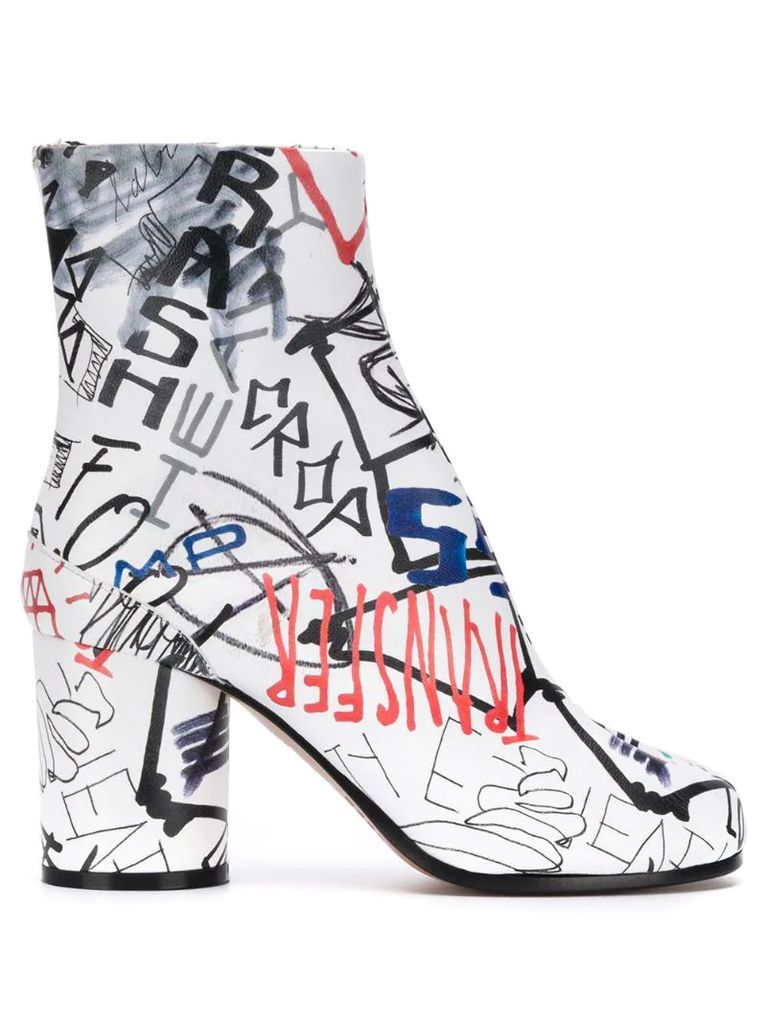 graphic print Tabi ankle boot