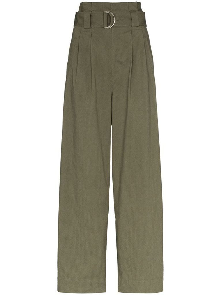 paperbag-waist wide-leg trousers