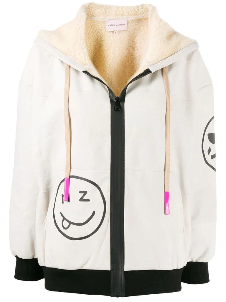 Smiles print zip-up hoodie