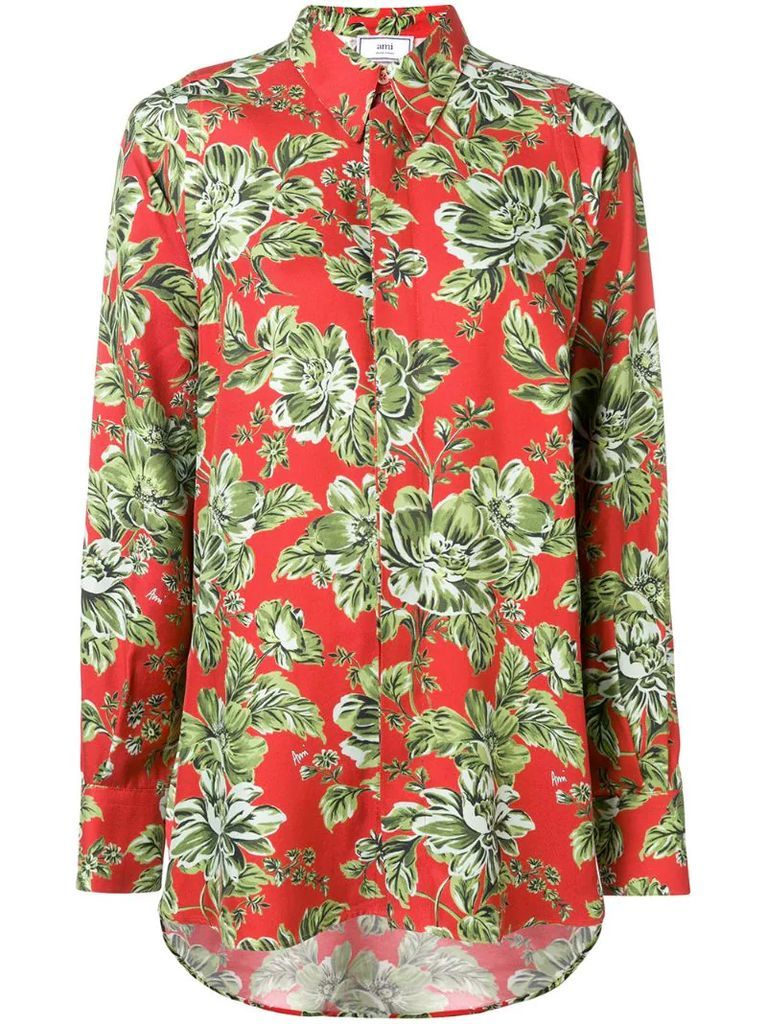 floral-print oversized shirt