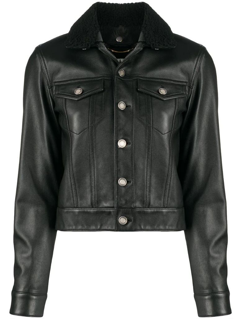 shearling-collar leather jacket