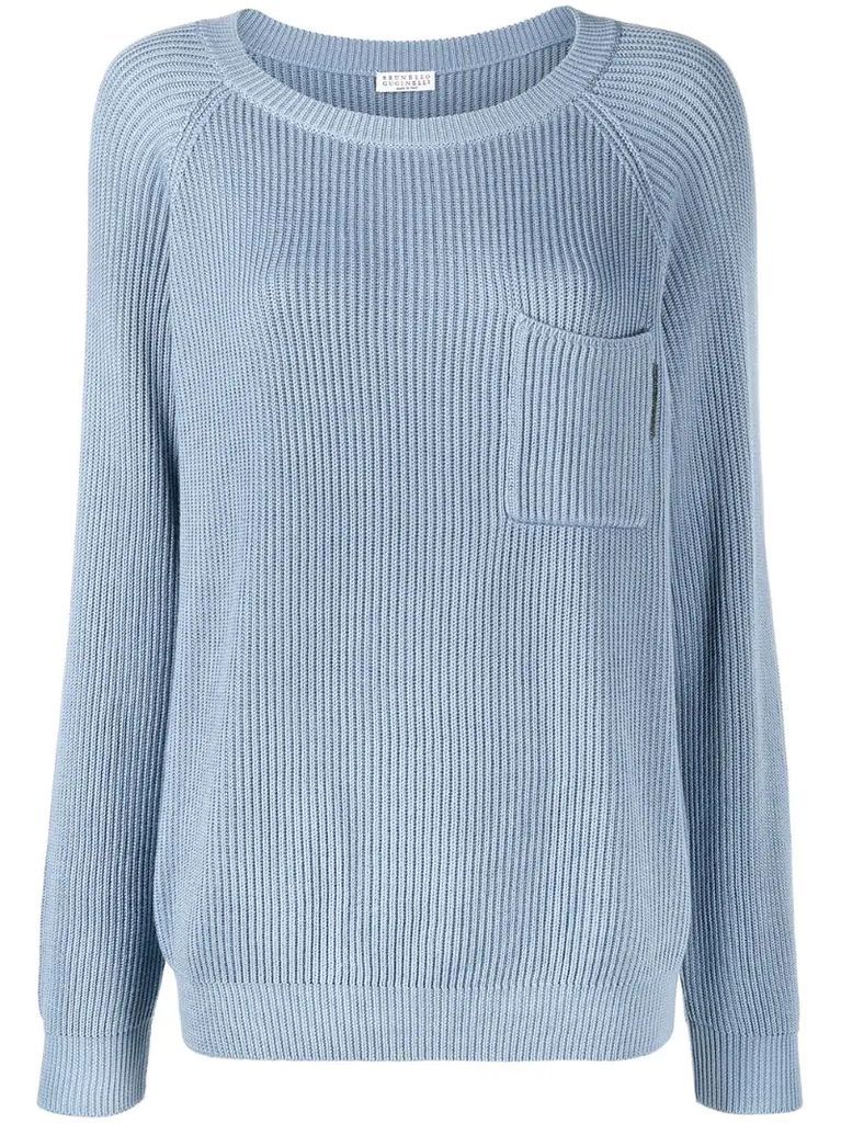 fine knit jumper with chest patch pocket