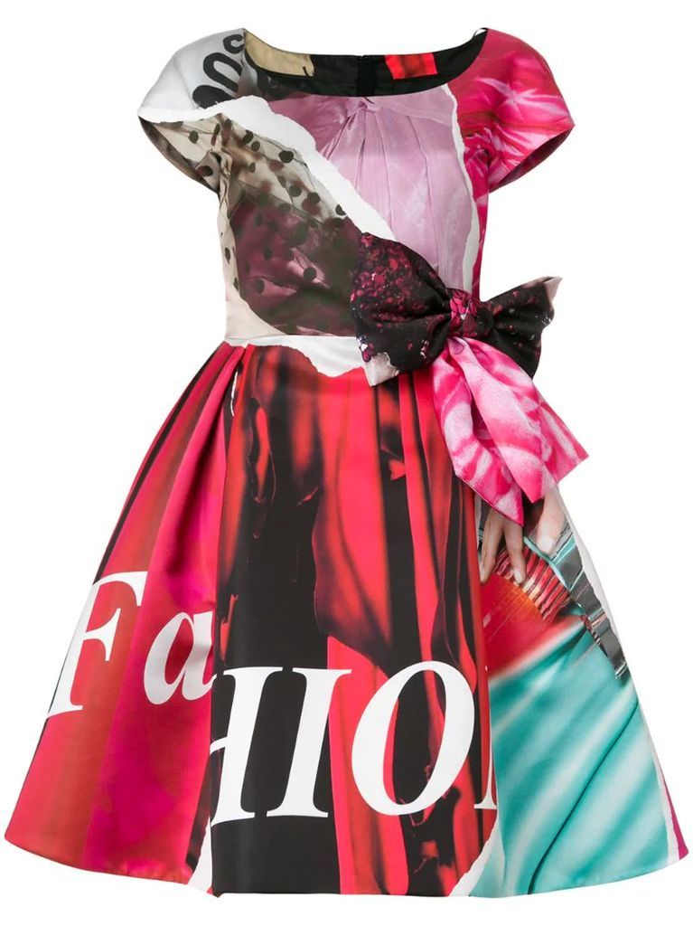 flared printed bow dress