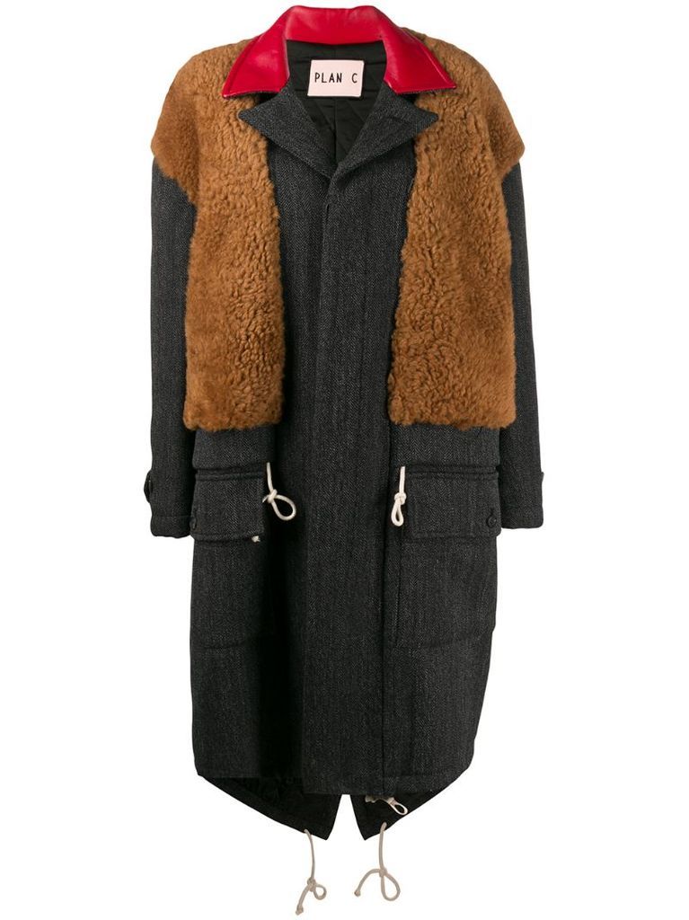 shearling panel coat