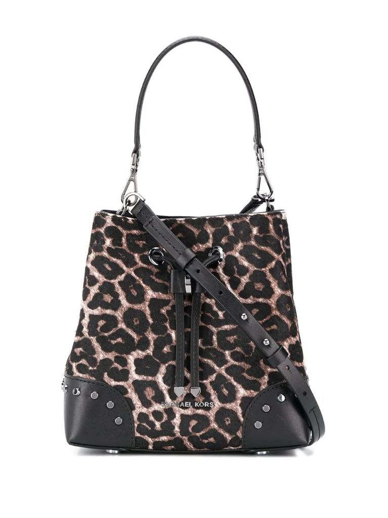 leopard print drawstring shoulder bag