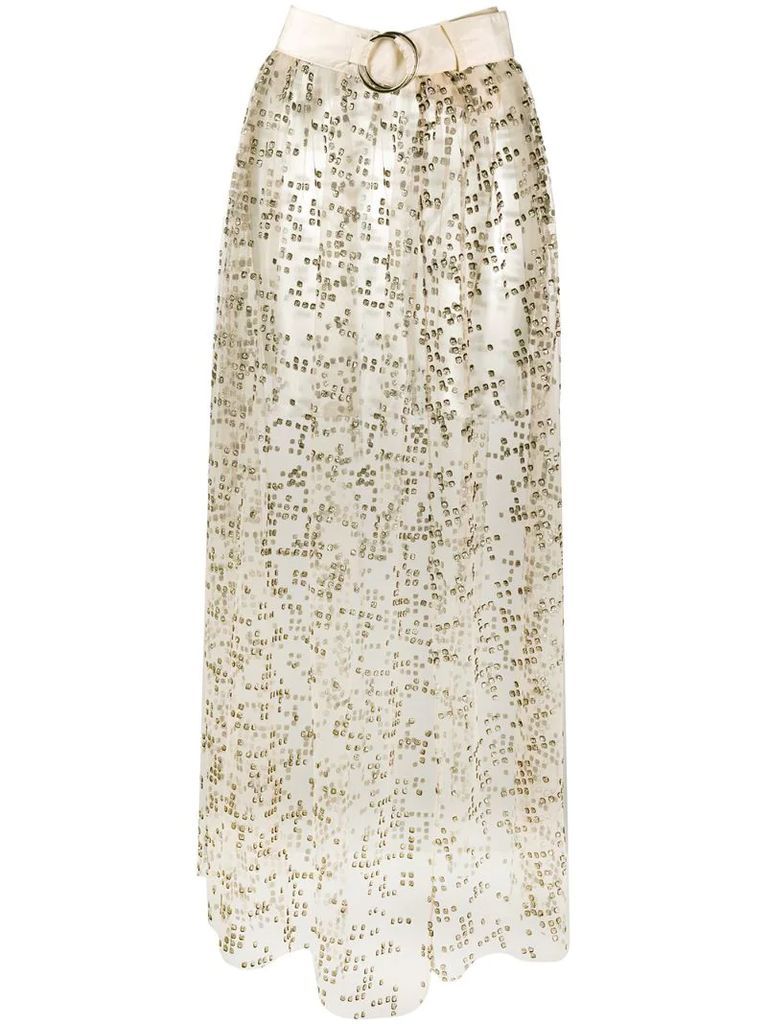 glitter embellished belted skirt