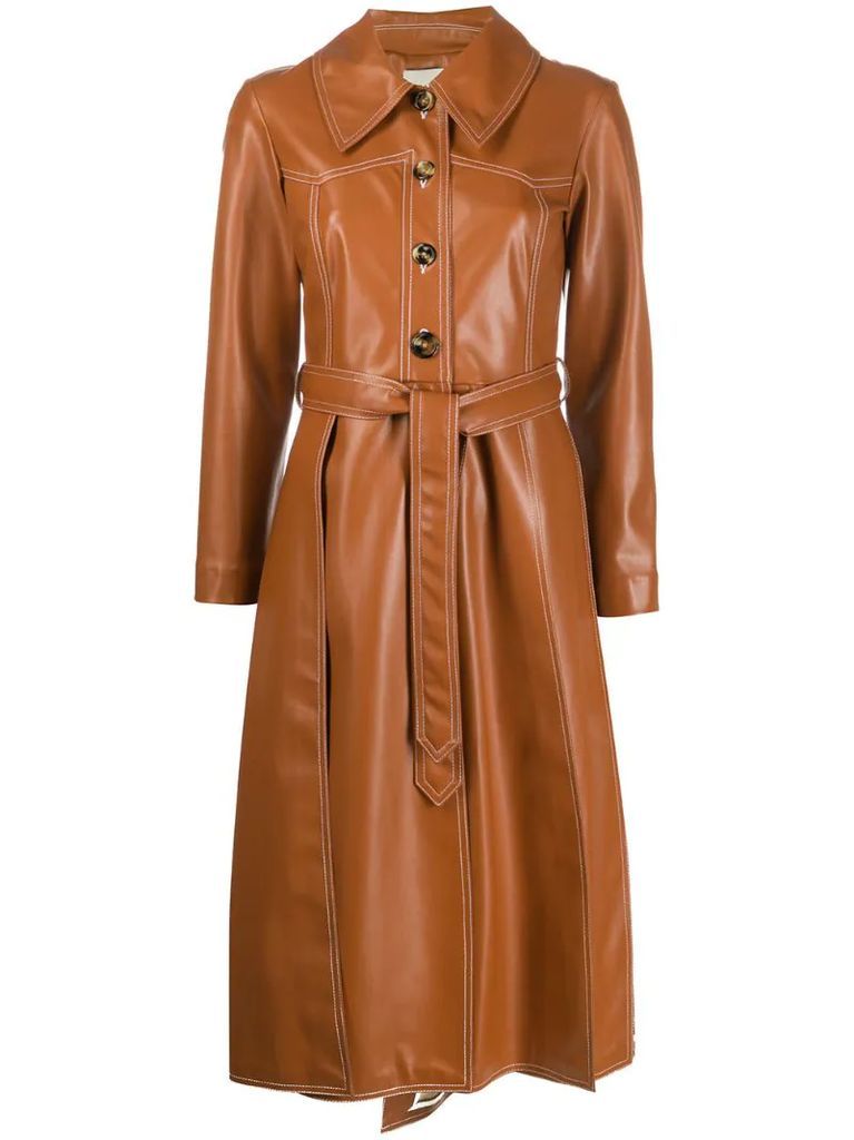 faux-leather trench coat