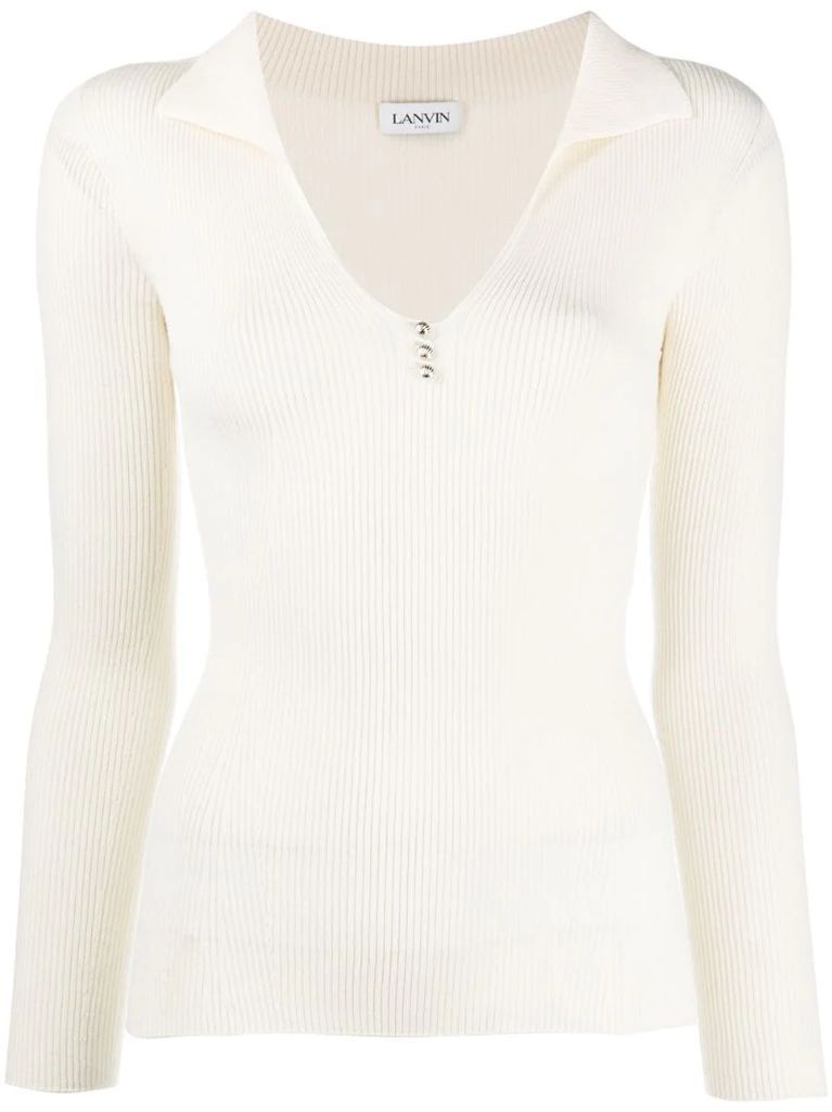 ribbed polo neck knitted top