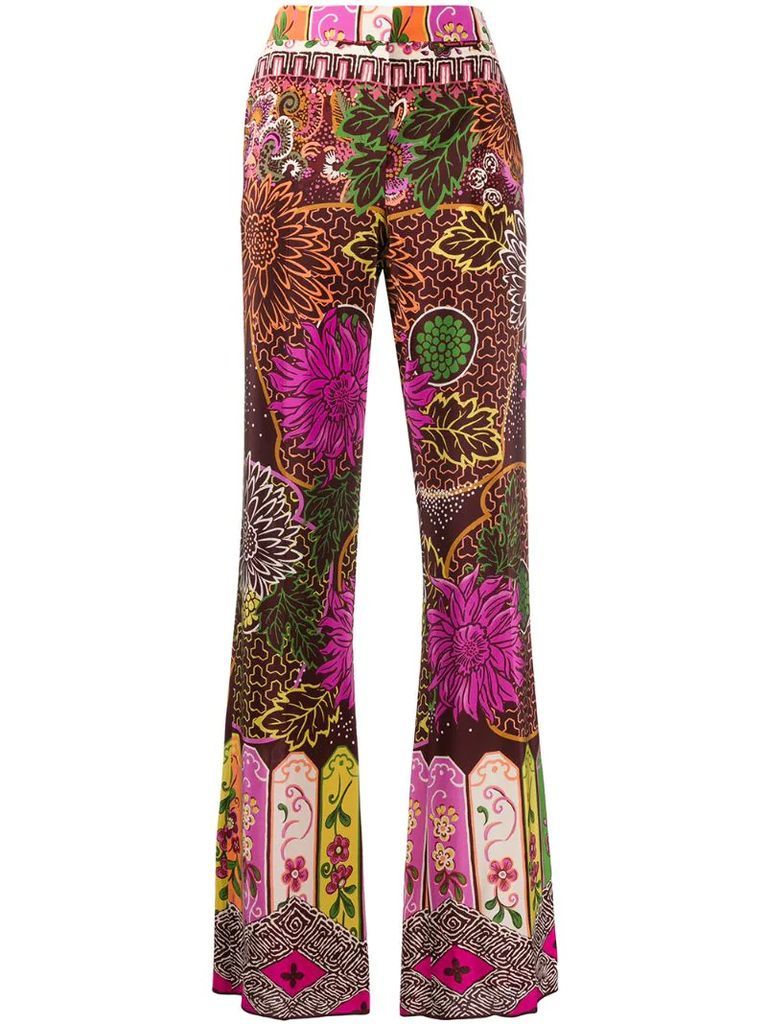 floral print high-waisted trousers