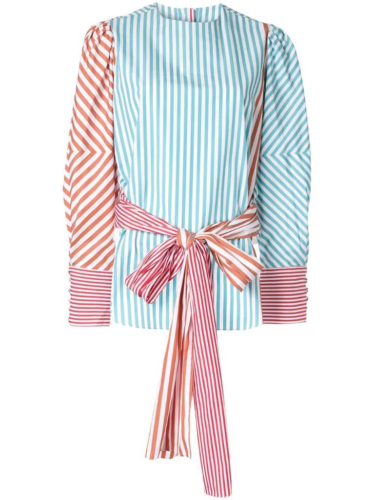 belted striped blouse
