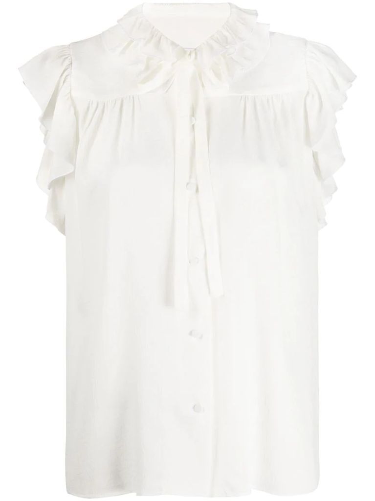 frilled tied-neck blouse