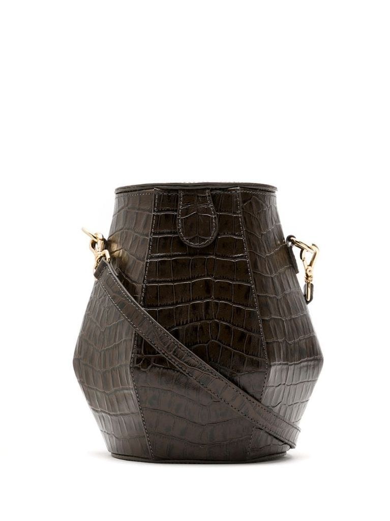 crocodile-embossed bucket bag