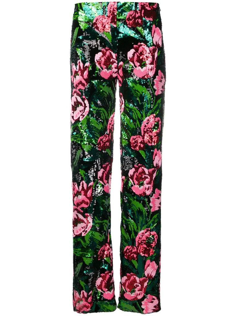sequin rose straight-leg trousers