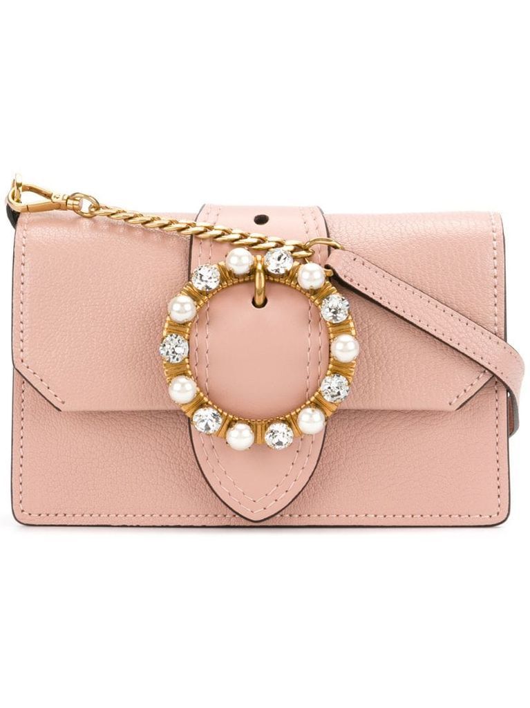 Mini Pink Leather Crystal Buckle Miu Lady bag