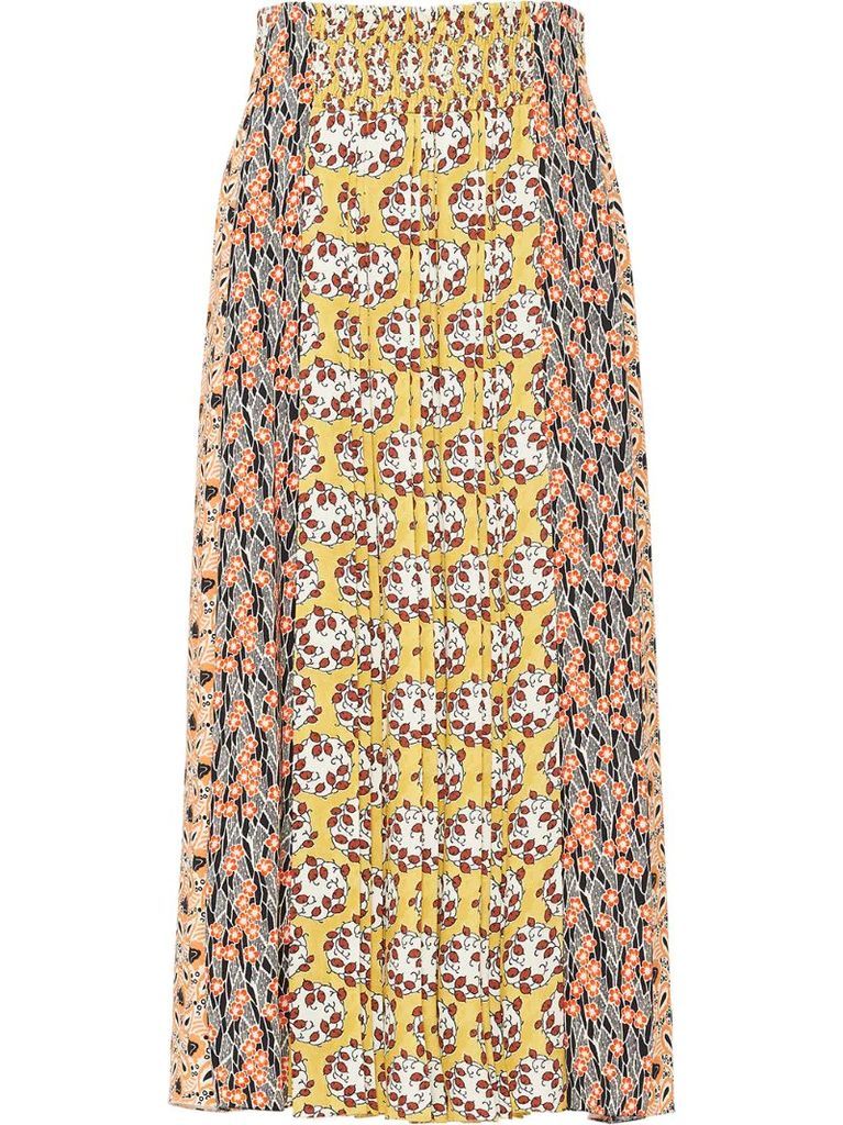 printed pleated midi skirt