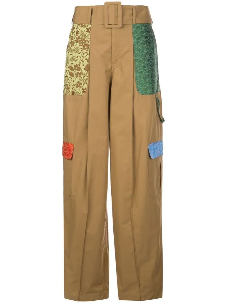 patchwork wide-leg cargo trousers