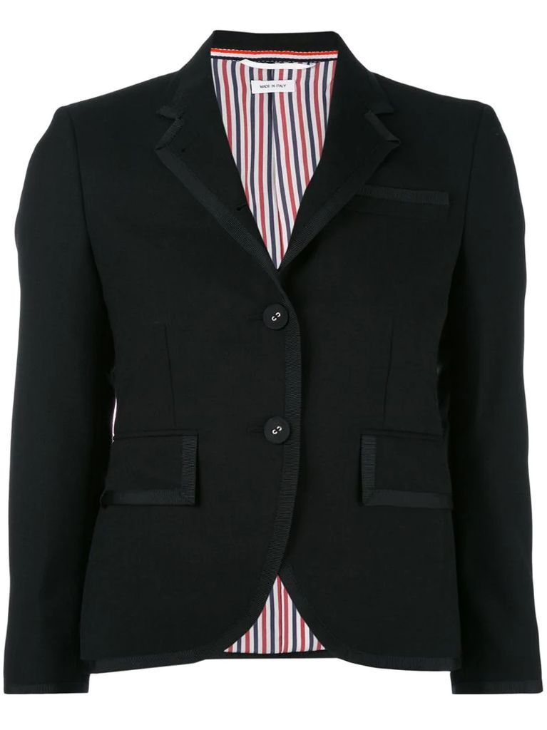 Classic Single Breasted Sport Coat With Grosgrain Tipping In 2 Ply Fresco