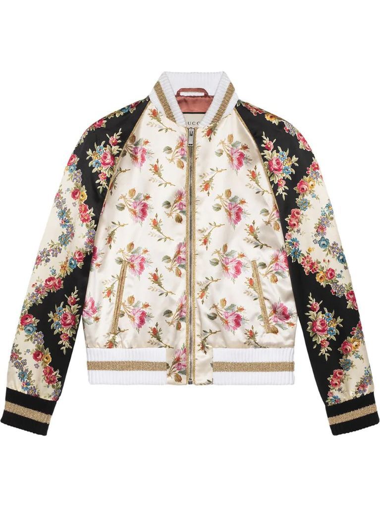 Rose print silk bomber jacket