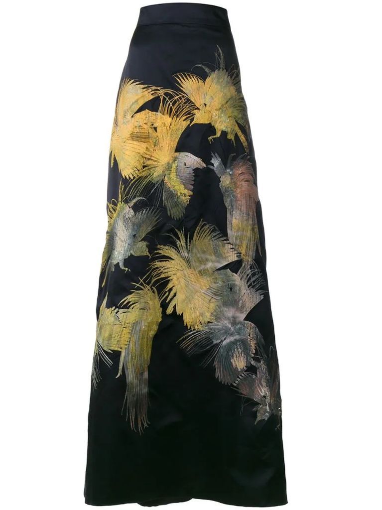 'Dore' bird embroidered maxi skirt