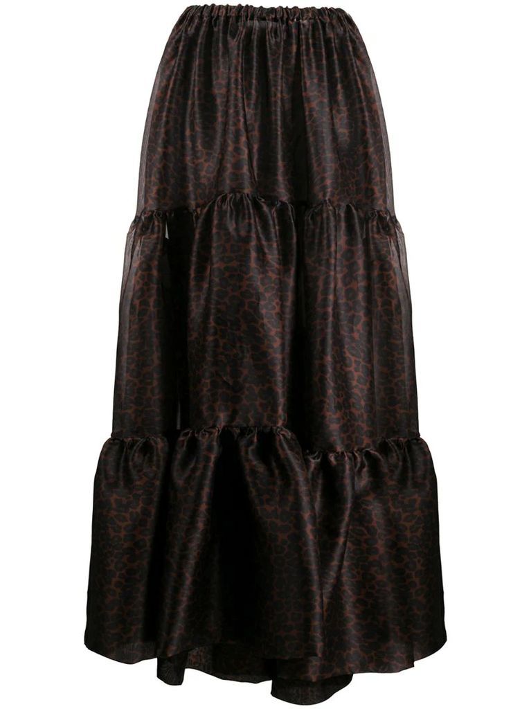 animal-print tiered maxi skirt