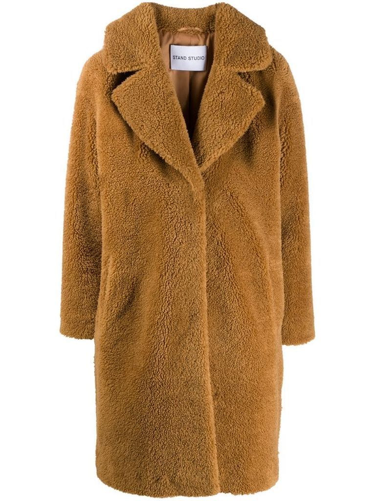 faux-shearling midi coat