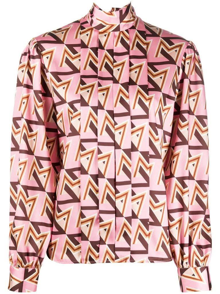 pleated geometric print blouse