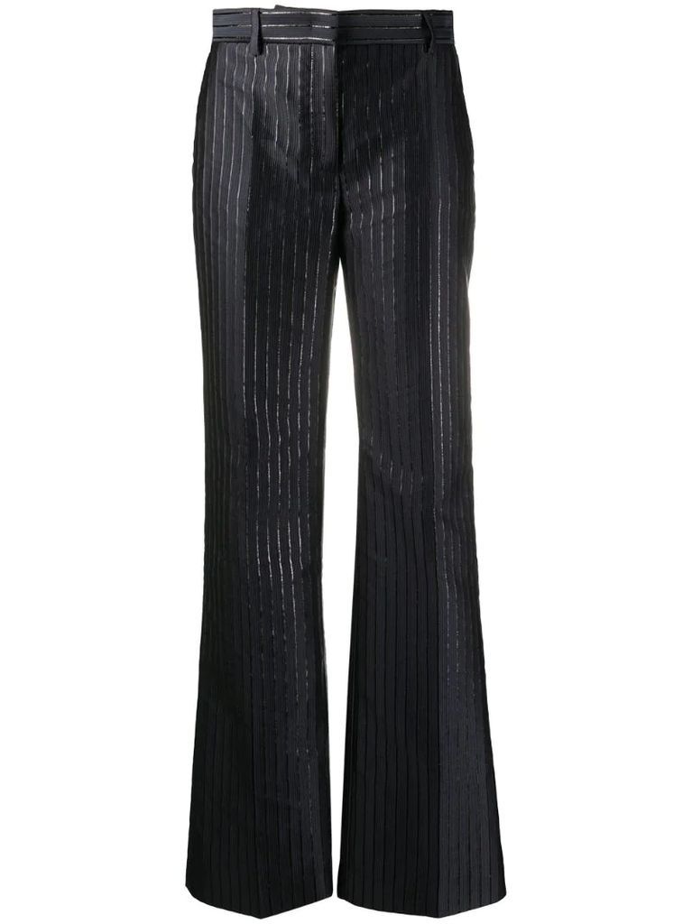metallic-pinstripe flared trousers