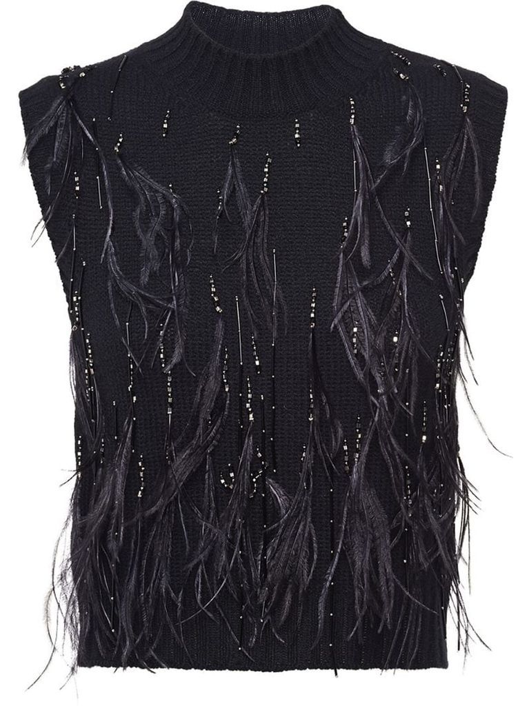 feather-trim sleeveless top