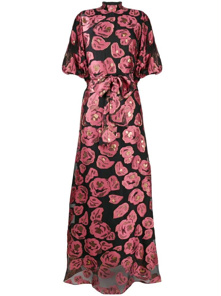 Honeymoon floral-jacquard maxi dress